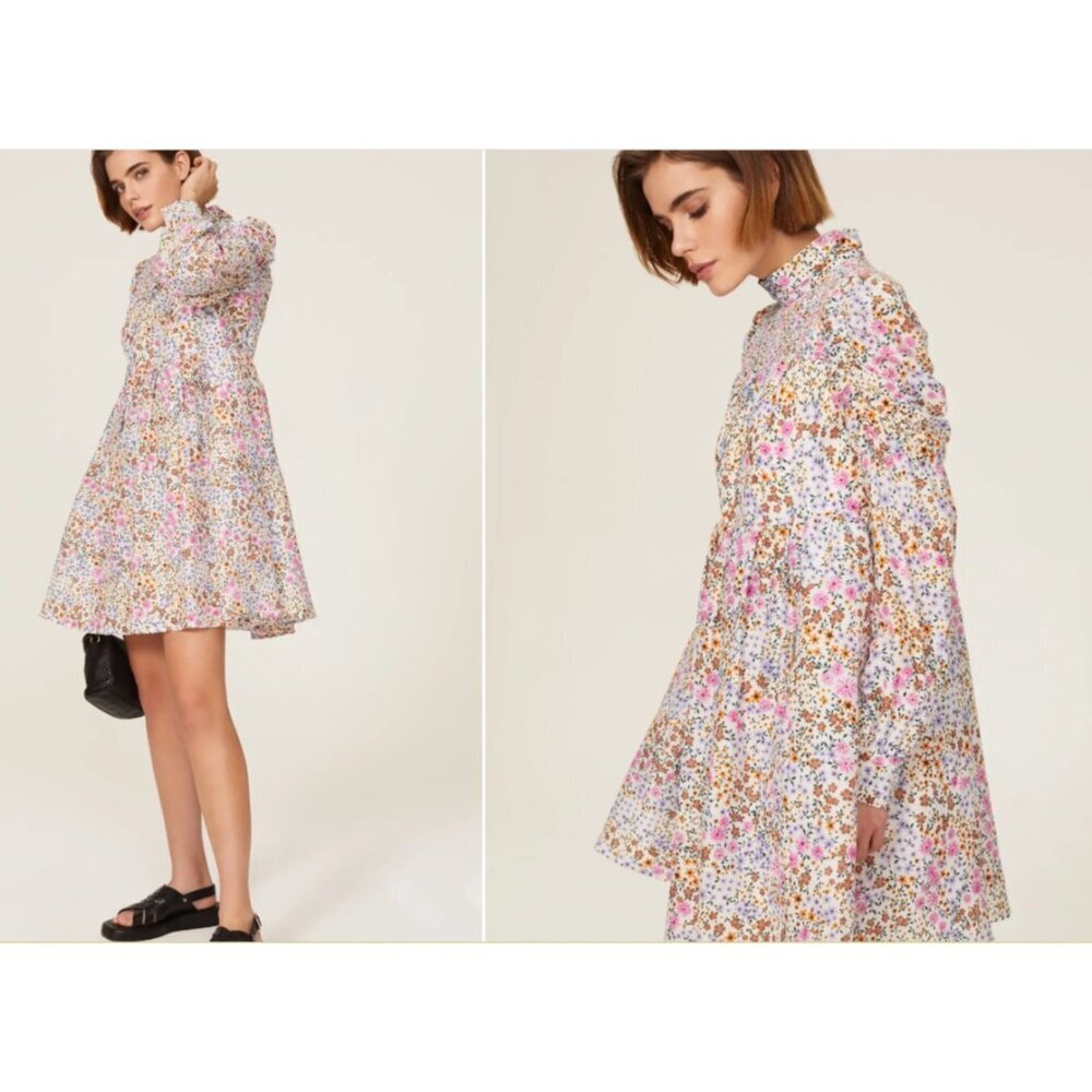 Munthe Mini Dress Floral Long Sleeve size 42/10 Boho Flirty Cottage Spring Date